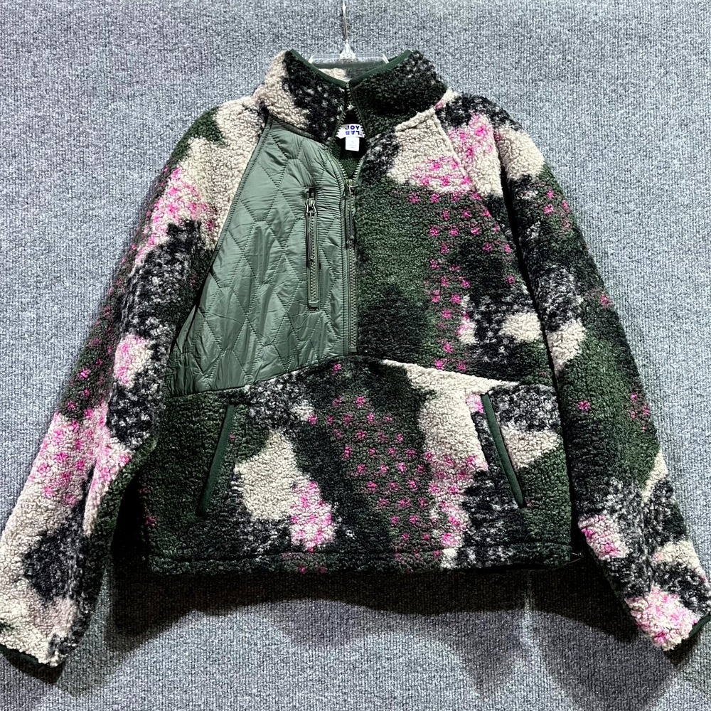 Joy Lab Sherpa Sweatshirt Womens Small Multi Camo‎ Print Half Zip Raglan Sleeve